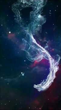 A serpentine form of ethereal smoke coils against a backdrop of nebulae and stars, creating a mystical and otherworldly scene filled with cosmic wonder.