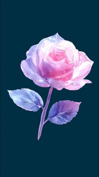 A digitally painted flower, rendered in shades of pink and lavender, glows softly against a dark teal background, creating a dreamy and ethereal aesthetic.