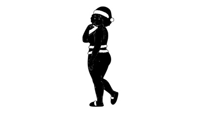 Obraz premium Playful Curvy Woman Wearing Festive Christmas Lingerie Flat Vector Art