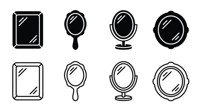 mirror icons set line and solid style