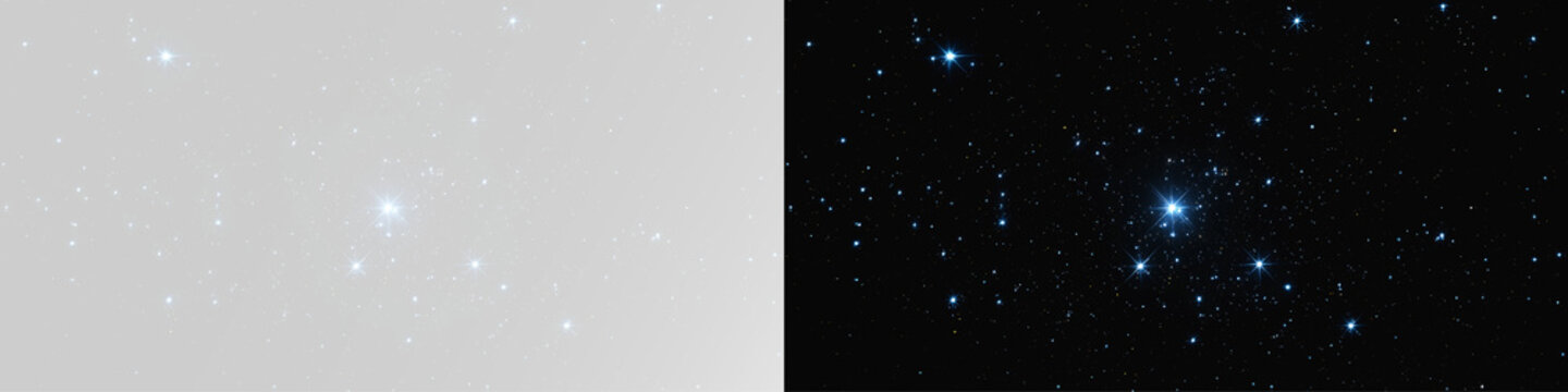 Shimmering blue starry sky background with glowing particles and magical light overlay