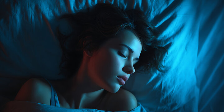  a person sleeping under a blue light.