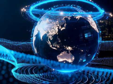 Globe with digital network connections