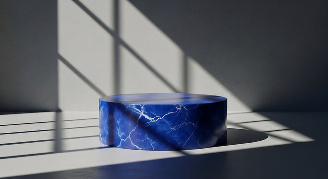 Blue marble cylinder on white slatted surface with shadows Full HD 4K Download 2025 2026