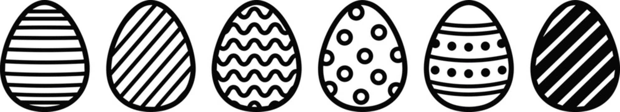 Easter egg icon set, decorative patterned eggs collection with stripes dots and waves for spring holiday design, vector illustration