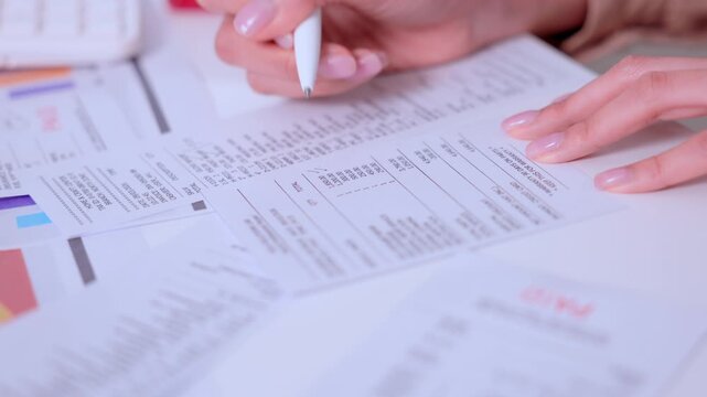 Hand holding pen writing on form document paperwork with signature closeup in office, signing contract on desk for business finance administration and tax filing, detailed paperwork process