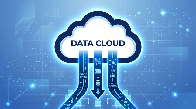 Data cloud storage concept with digital servers and network connection