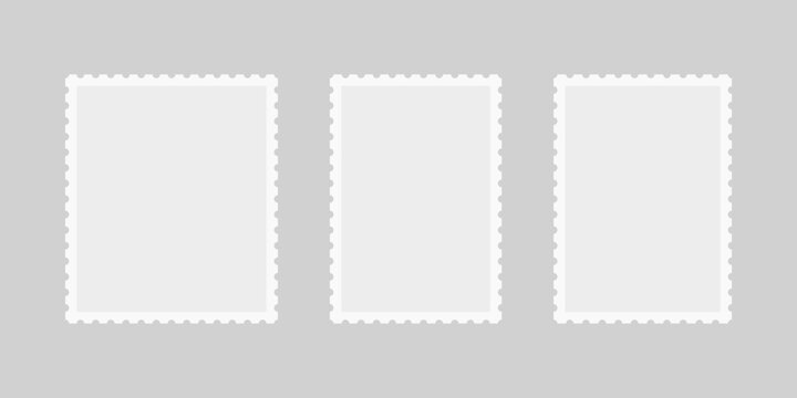 Three blank postage stamp templates mockup with template