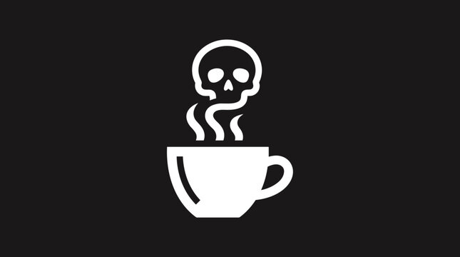 Skull shaped steam rising from a coffee cup icon.