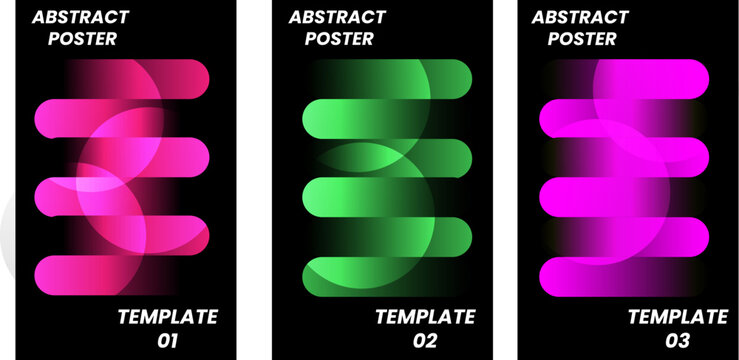Three abstract horizontal bar poster templates pink green