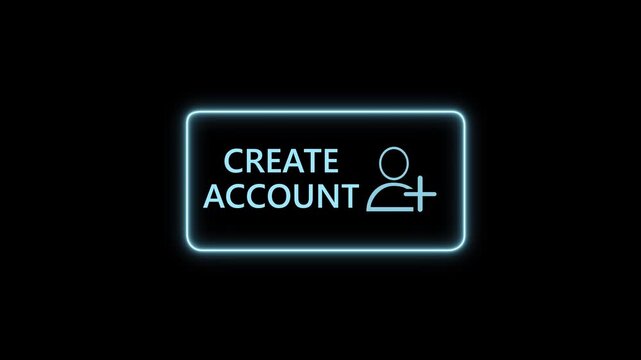 Modern digital interface with man pressing glowing create account button icon for website registration or online user profile setup. 4k motion video. on transparent background.