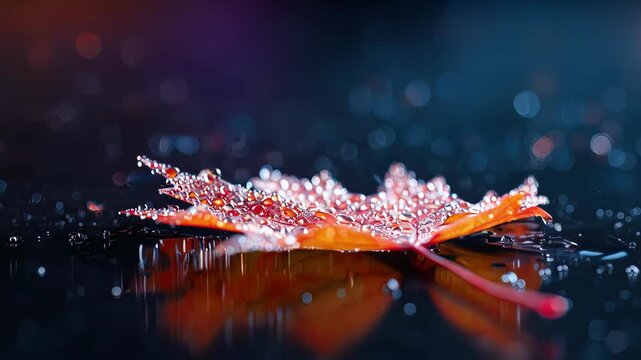 Red maple leaf with water droplets