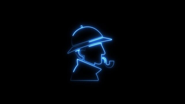 Illuminated silhouette of a detective with pipe and deerstalker hat on transparent background. animated video.