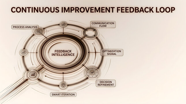 Continuous Improvement Feedback Loop Diagram in a Clean Digital Environment with Minimalist Brown Accents &mdash; Business Optimization Concept
