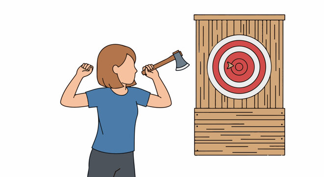 Person throwing axe at target