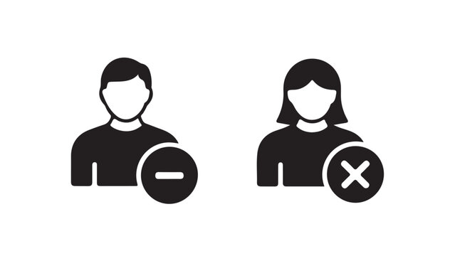 User account vector icons set with remove sign isolated on transparent background flat style.