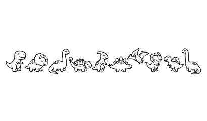 Hand drawn baby dinosaur cartoon collection with cute outline dino characters isolated on white © MdShohagAhammad