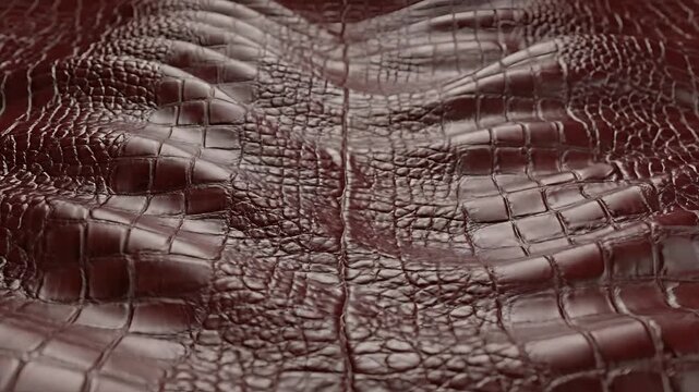 Closeup of Dark Red Crocodile Leather Texture with Ripples.