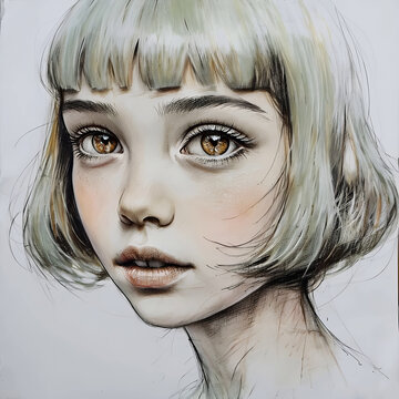 ritratto a pastelli colorati del volto di una bambina in stile disegno dal vero, colored pastel portrait of a girl's face in a life drawing style