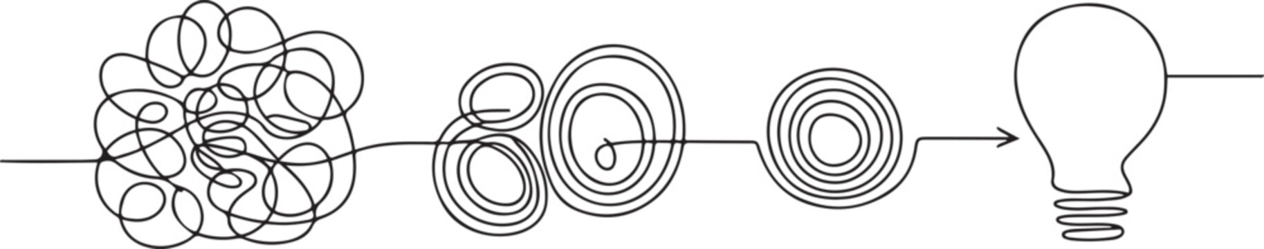 One continuous line drawing of way from complex chaos to simplicity. Concept of problem solving and business solutions in simple linear style. one line icon drawing vector