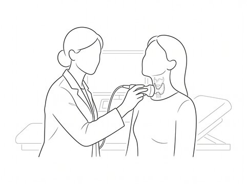 Thyroid Ultrasound Diagnostic Minimal Medical Line Art Illustration