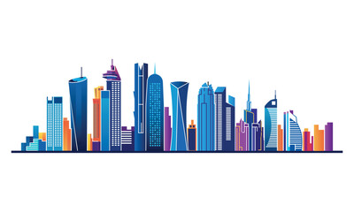 Obraz premium Colorful Modern City Skyline Vector with Urban Skyscraper Buildings