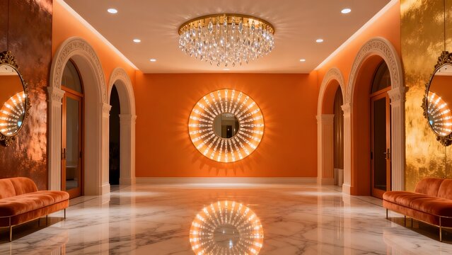 Luxurious interior with chandelier and mirrors