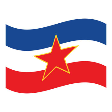 Historic Yugoslavia socialist waving flag with red star emblem symbolism
