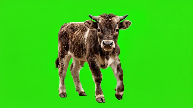 Brown and White Calf Standing on Green Screen Background.