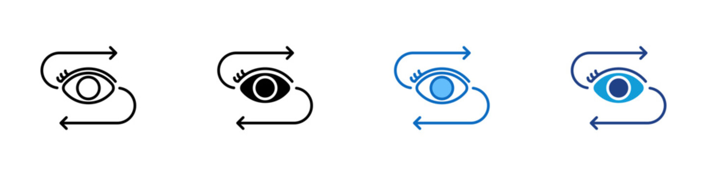 Perspective Shift Multiple Style Icon Design Vector - Eye with directional arrows representing viewpoint change, perspective shift, and adaptive thinking