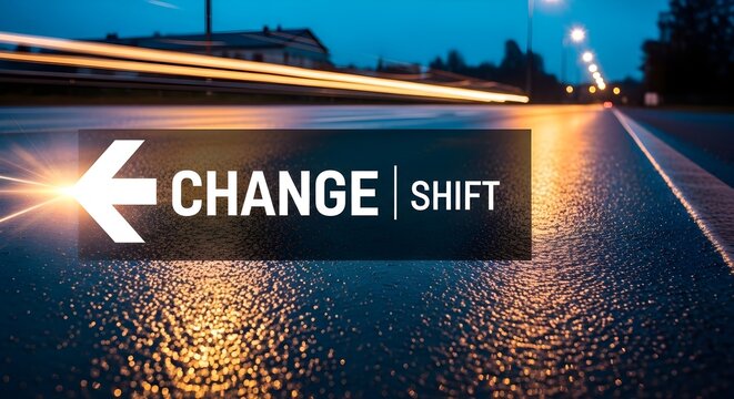 Change and Shift concept with light trails on wet road at night