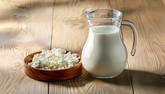 glass pitcher of creamy white milk with curds