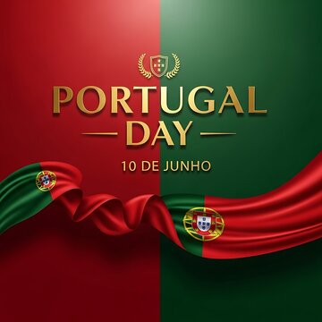 Portugal Day Celebration with Flag and Gold Text