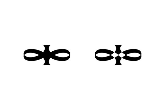 Abstract Infinity Bow Logo Comparison, Symmetrical Geometric Loop Design in Black Shapes on White Background