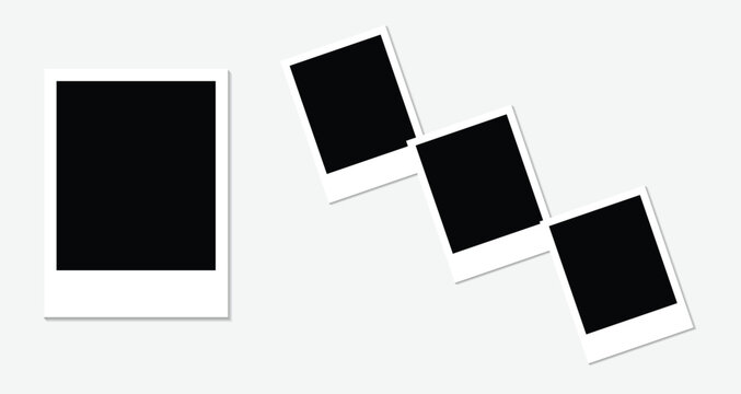4 Blank square photo frames template with white borders in a random creative layout. Used as a printable photo collage or photographs collection in a classic old style.