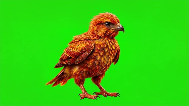 Majestic Juvenile Eagle Standing Tall Against Green Screen Backdrop.