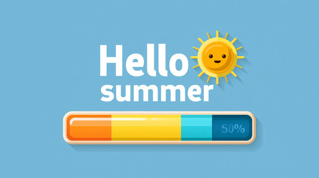 A colorful graphic illustration with a smiling sun and a thermometer on a blue background