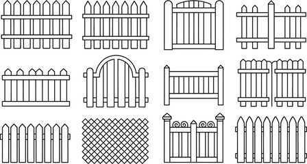 Obraz premium Vector Architectural Fence and Railing Elevation Set Featuring Wrought Iron and Glass Designs