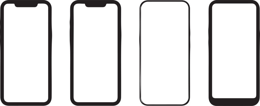 smartphone silhouette set multiple bezel notch camera layouts