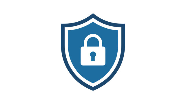 Blue shield icon with white padlock inside, symbolizing security and protection, simple and clear design.