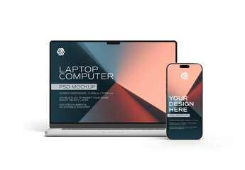 Smartphone and Laptop Mockup on Transparent Background