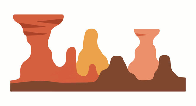 Stylized desert landscape with rock formations and warm earth tones