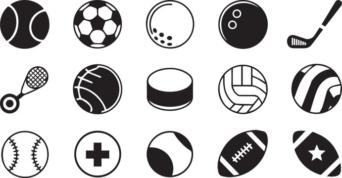 sports icon collection black and white vector equipment
