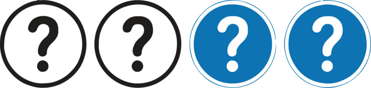 question mark badges flat circle glyphs high contrast black white blue