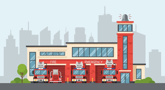 Fire Station Building with Red Trucks 1.