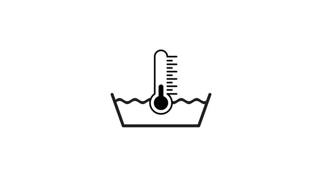 Thermometer icon indicating a cold temperature setting with basin animation isolated on white background