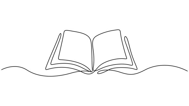 Animated self drawing of continuous line draw of Open book, Line drawing open book video. School education concept, Full length 4k