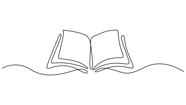 Animated self drawing of continuous line draw of Open book, Line drawing open book video. School education concept, Full length 4k