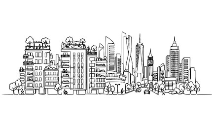 Fototapeta premium Modern Cityscape Drawing: Sustainable Buildings and Urban Life