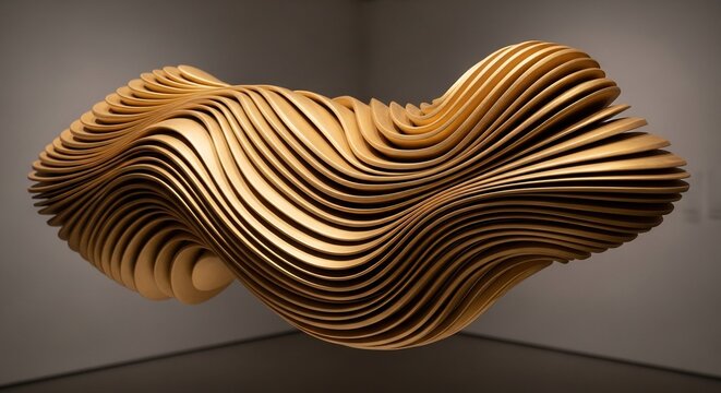 Abstract Wooden Sculpture with Flowing Organic Waves and Layers.